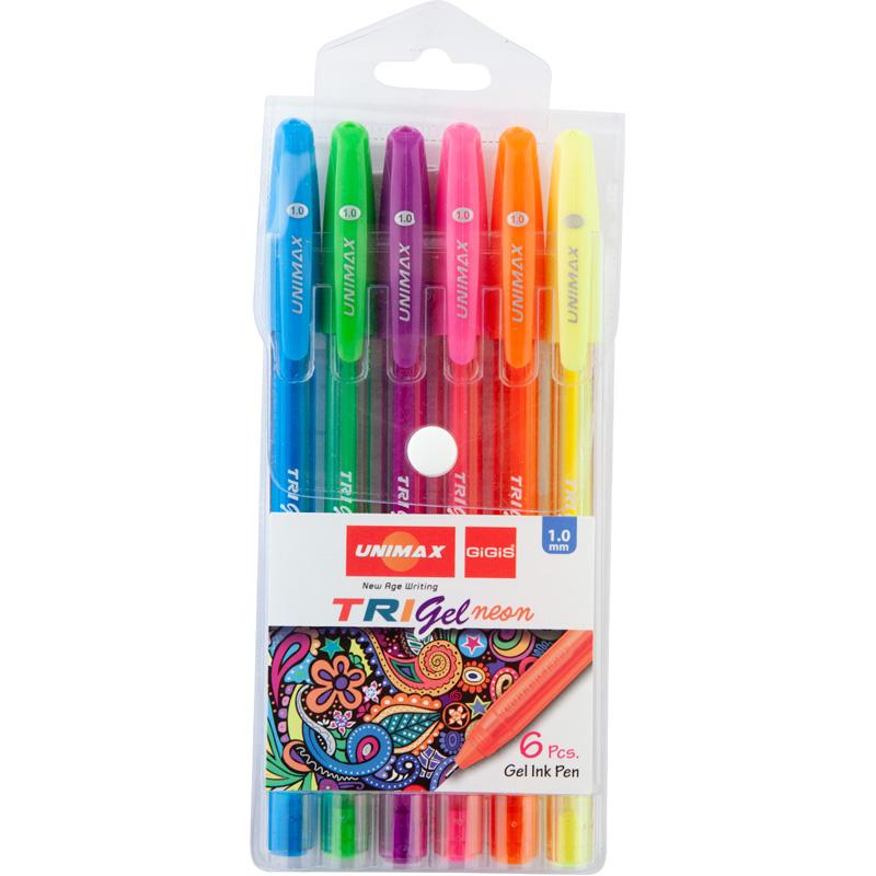 Ручка гелева Unimax Trigel Neon, набір 6 кол., асорті (UX-143)